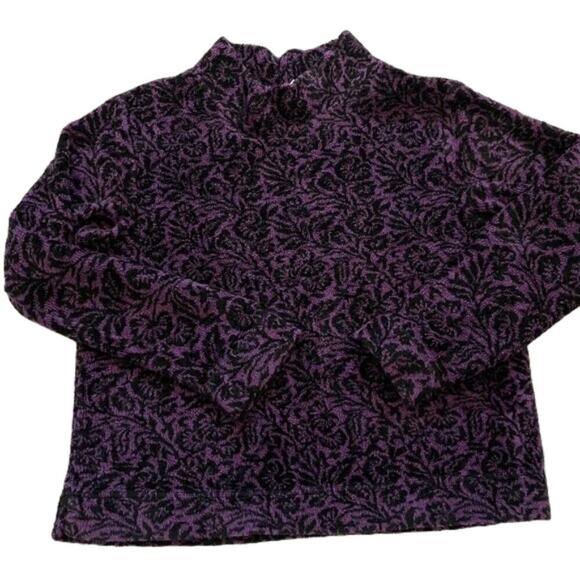 Coldwater Creek Purple Floral Chenille Mock Neck Sweater, Lounge, Cozy, Size L - Picture 5 of 12